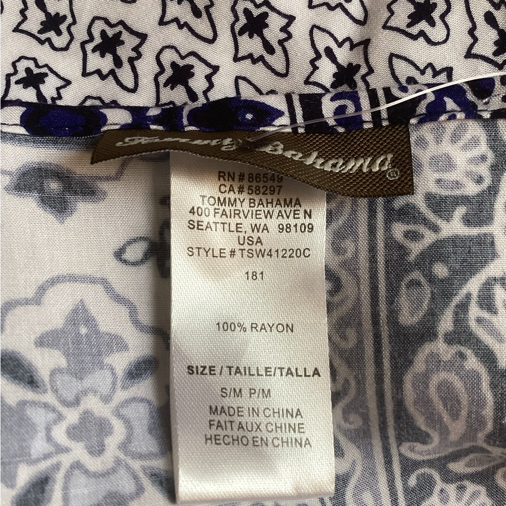 🌴 TOMMY BAHAMA Scarf Dress NWT Sz S / M Tika Tiles blue and white coverup - Picture 8 of 8